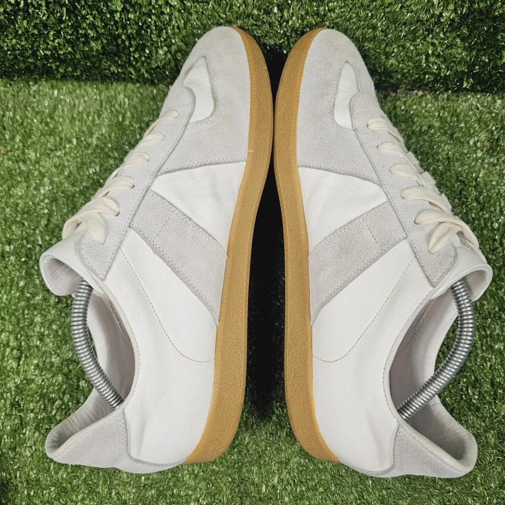 Beckett Simonon Morgan White Leather Grey Suede Sneakers Gum Sole Mens 10.5